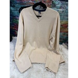 Gap Mens XL Tan Beige V-Neck Pullover Sweater Long Sleeve Ribbed Knit Classic